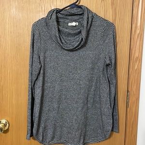 Striped tunic cowl neck sweater